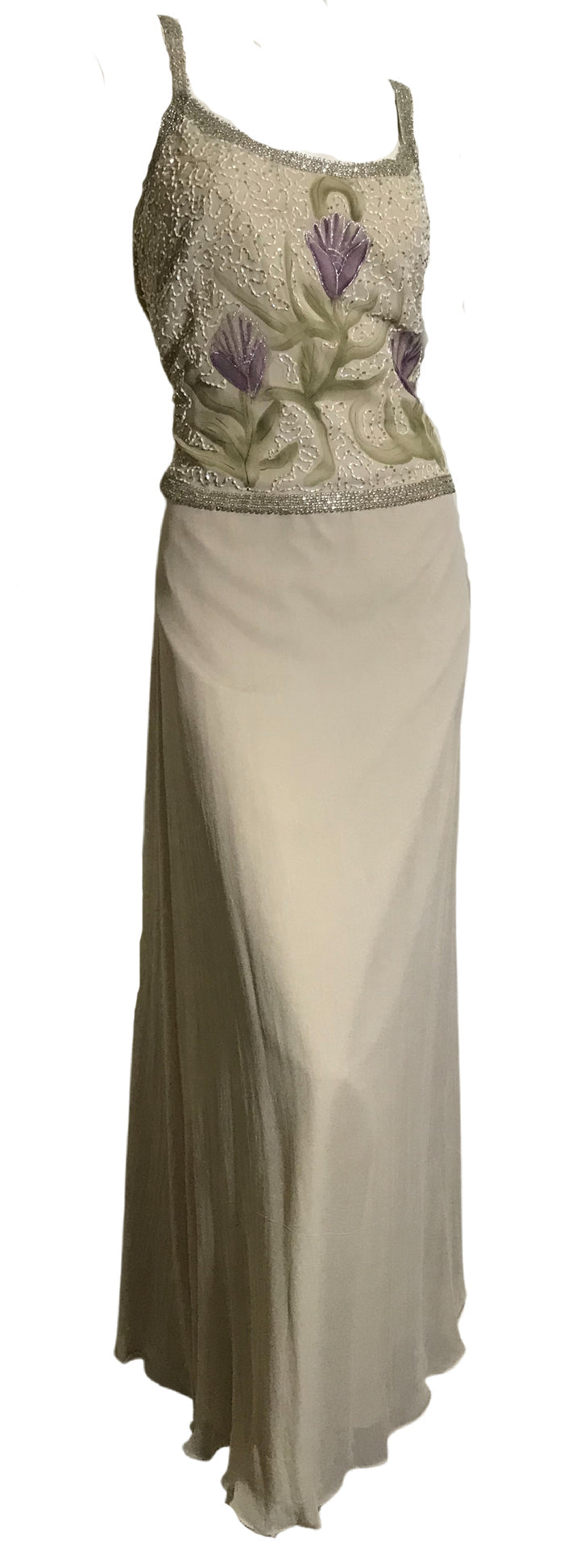1930s Style Creme Colored Silk Dress and Jacket Hand Painted and Beaded circa 1990s