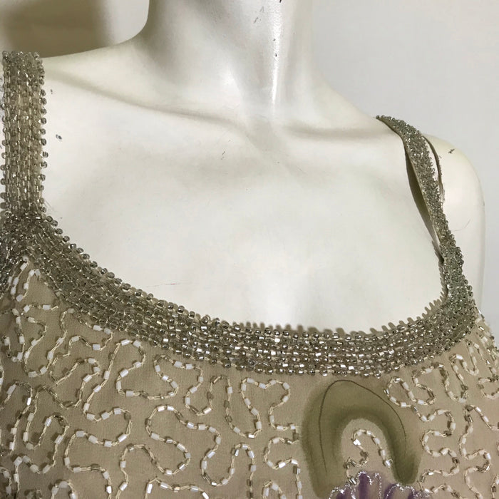 1930s Style Creme Colored Silk Dress and Jacket Hand Painted and Beaded circa 1990s