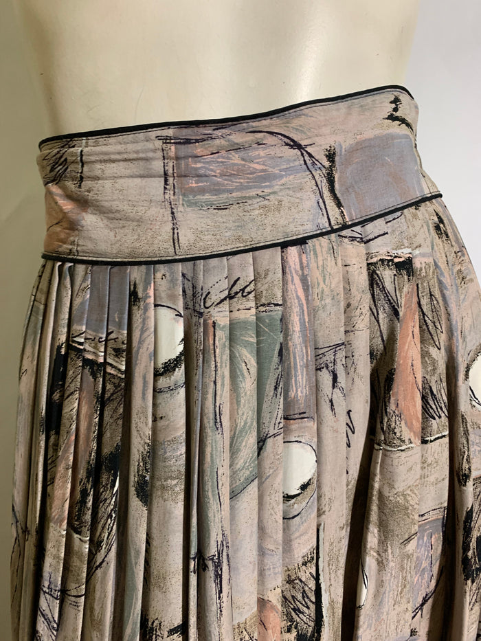 40s Inspired Abstract Art Print Rayon 2 Pc Dress Set circa 1980s