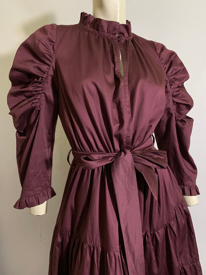 80s Inspired Plum Poplin Victorian Style Dress by LaliPop Modern