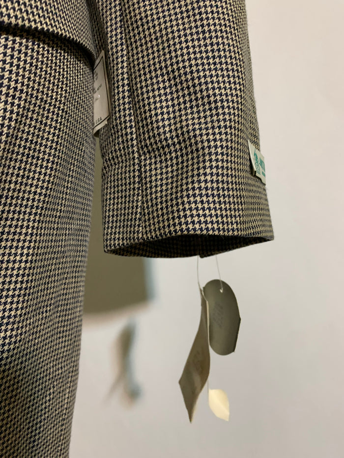 Houndstooth Checked Grey and Black Suit with Long Pencil Skirt Button Slit circa 1980s