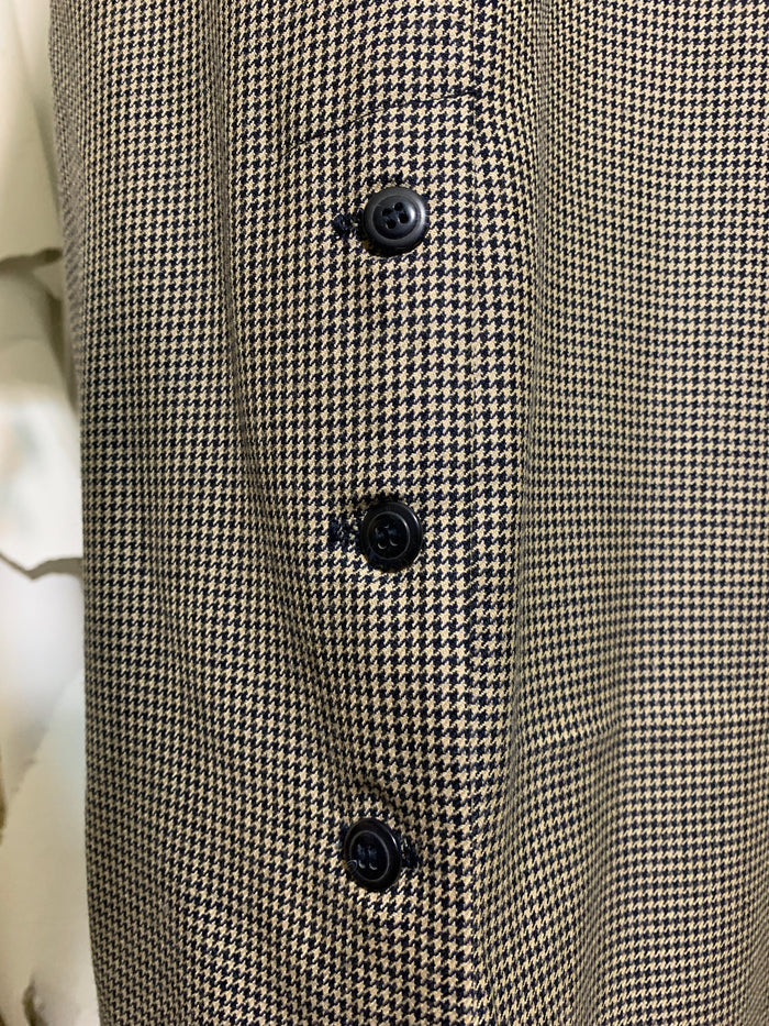 Houndstooth Checked Grey and Black Suit with Long Pencil Skirt Button Slit circa 1980s