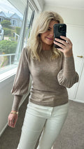 Aleger 071 Always Bell Sleeve Top - Beige Apparel > Women > Clothing > Knitwear > Knit Tops > Bell Sleeve Knit Tops > Aleger Hyde Boutique