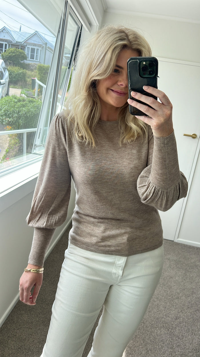 Aleger 071 Always Bell Sleeve Top - Beige Apparel > Women > Clothing > Knitwear > Knit Tops > Bell Sleeve Knit Tops > Aleger Hyde Boutique