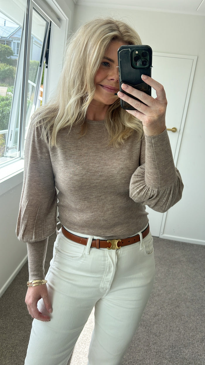 Aleger 071 Always Bell Sleeve Top - Beige Apparel > Women > Clothing > Knitwear > Knit Tops > Bell Sleeve Knit Tops > Aleger Hyde Boutique