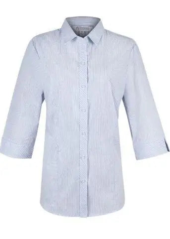 Aussie Pacific Ladies Bayview 3/4 Sleeve Shirt 2906T Corporate Wear Aussie Pacific White/Sky 4