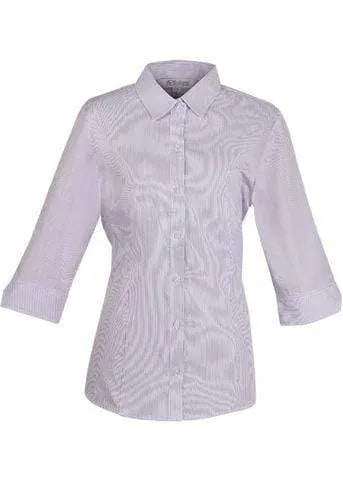 Aussie Pacific Ladies Henley 3/4 Sleeve Shirt 2900T Corporate Wear Aussie Pacific White/Purple 4