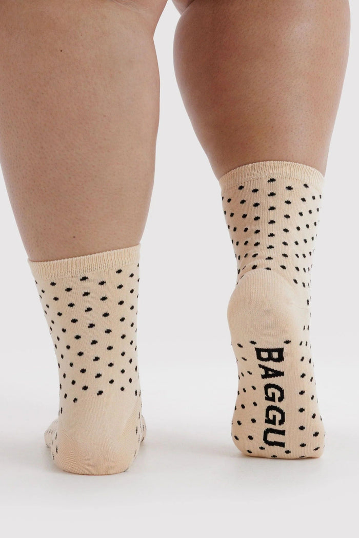 BAGGU Chaussettes Crew - Polka Dot Blanc et Noir