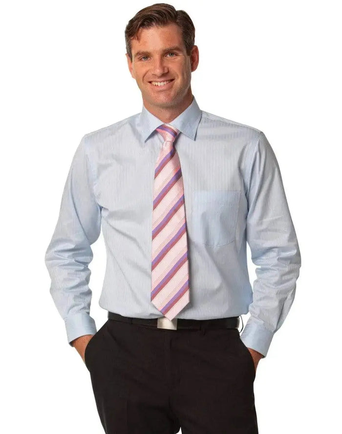 BENCHMARK Men's Self Stripe Long Sleeve Shirt M7100L Metro Workwear.