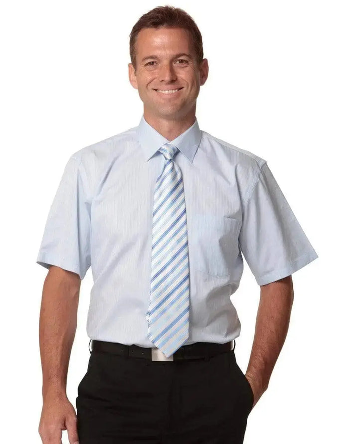 BENCHMARK Men's Self Stripe Short Sleeve Shirt M7100S Metro Workwear.