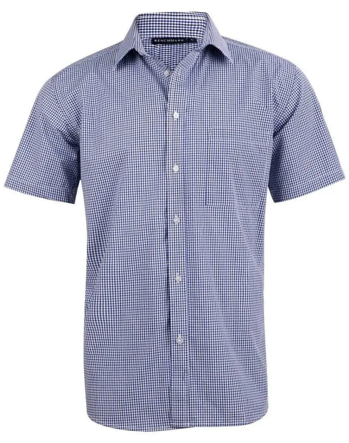 BENCHMARK Men’s Two Tone Gingham Short Sleeve Shirt M7320S Corporate Wear Benchmark Black/White/Navy XS