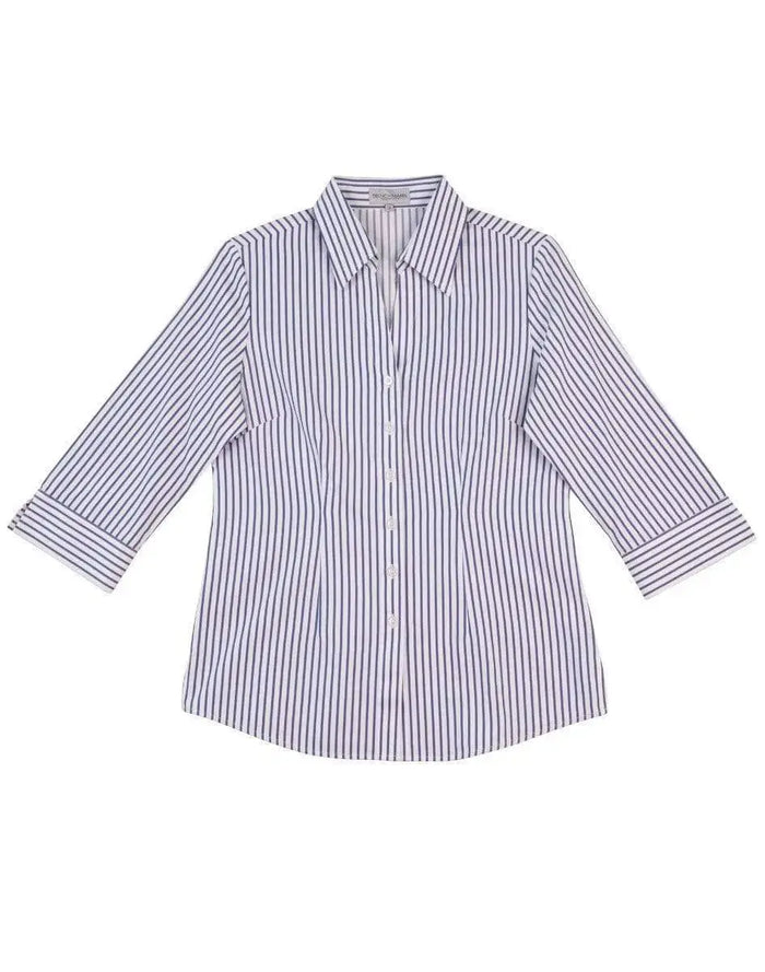 BENCHMARK Women's Executive Sateen Stripe 3/4 Sleeve Shirt M8310Q Metro Workwear.