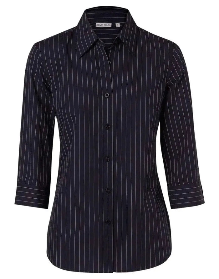 BENCHMARK Women's Pin Stripe 3/4 Sleeve Shirt M8223 Metro Workwear.
