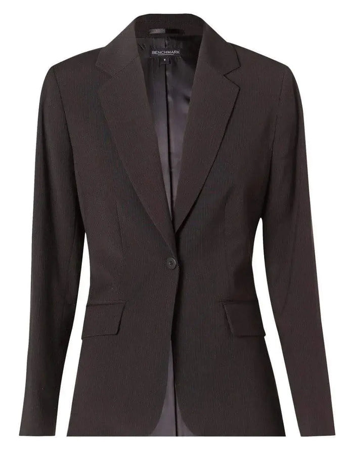 BENCHMARK Women's Poly/Viscose Stretch Stripe One Button Cropped Jacket M9208 Metro Workwear.