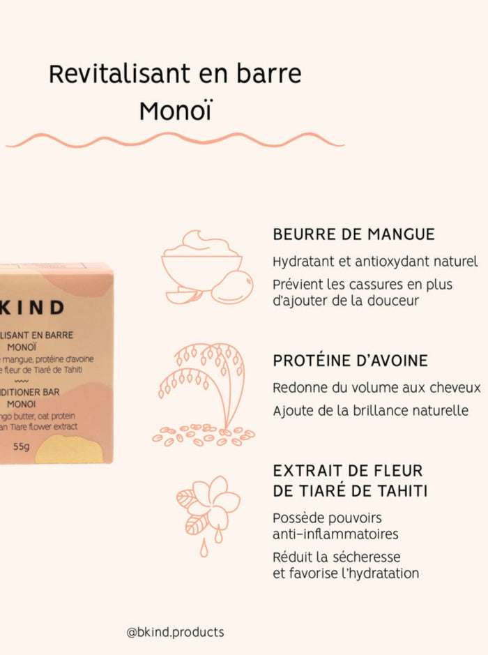 BKIND Revitalisant en Barre - Cheveux secs ou fins, fait localement à Montréal, Québec.