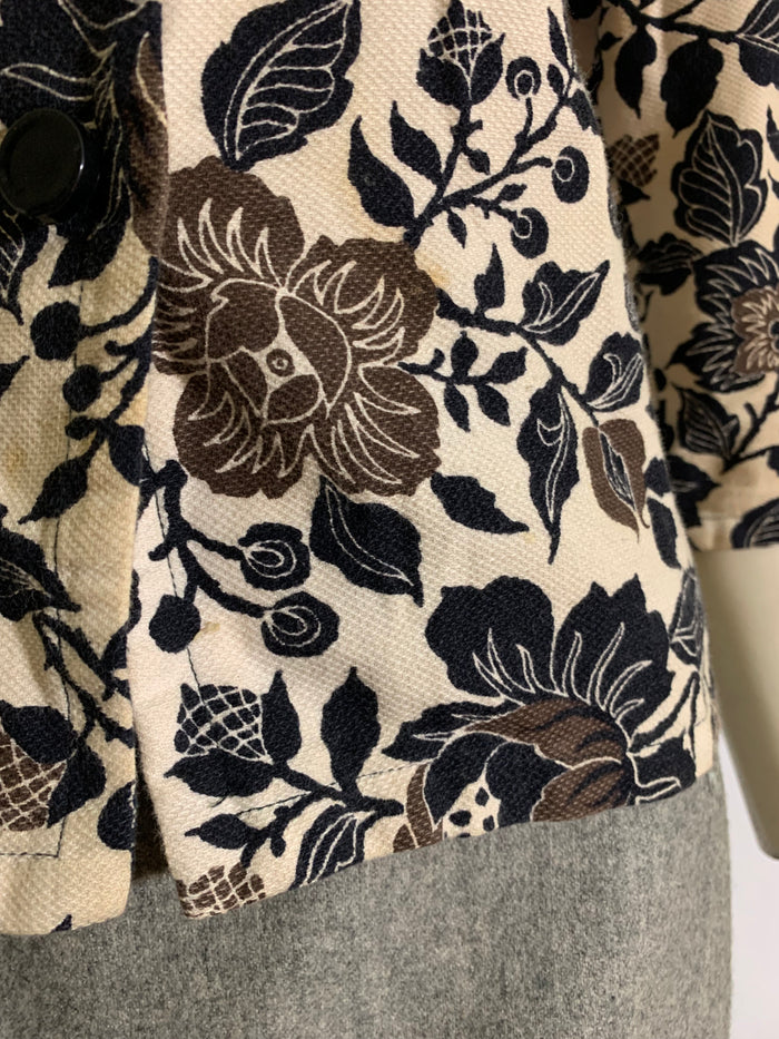 Black and Grey Floral Print Cotton Jacket circa 1960s