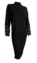 Black Knit Wedge Style Dress with Beaded Cuffs circa 1990s