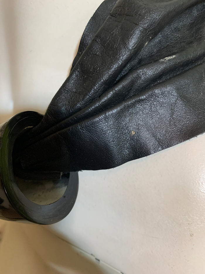 Black Leather Faux Bone and Tie Closure circa 1980s