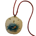 Blue Bird Sand Dollar Necklace on Red Silk Cord circa 1970s