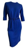 Bold Blue Knit Wool Classic Dres with Belt circa 1960s