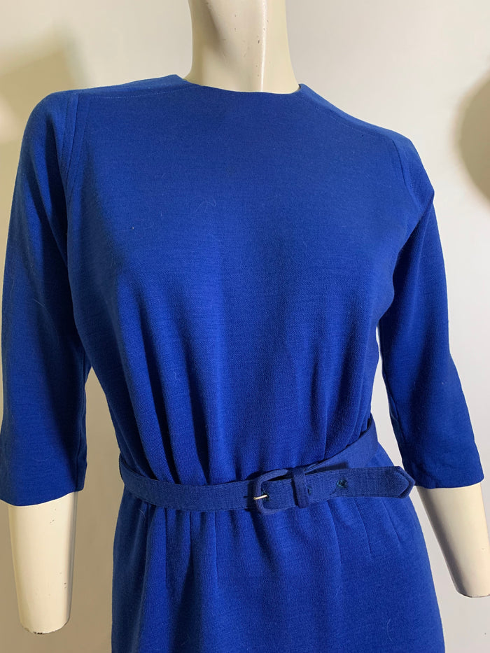 Bold Blue Knit Wool Classic Dres with Belt circa 1960s