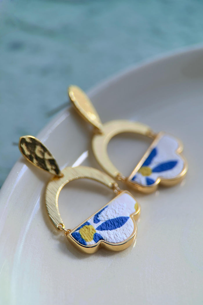 BOUCLE D'OR Boucles d'Oreilles Art Déco Fleur - Bleu