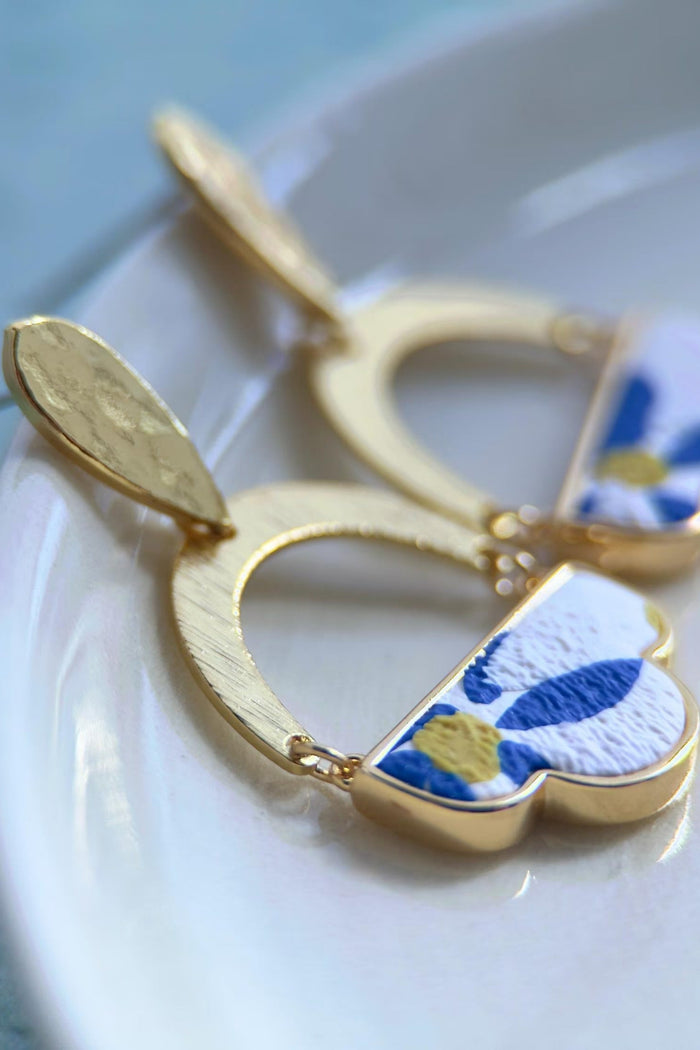 BOUCLE D'OR Boucles d'Oreilles Art Déco Fleur - Bleu