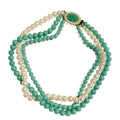 Bright Seafoam Green and Faux Pearl Triple Strand Necklace circa 1960s