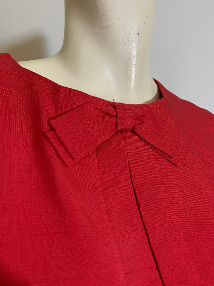 Brilliant Pink Silk Cropped Blouse with Zip Back and Bows circa 1960s