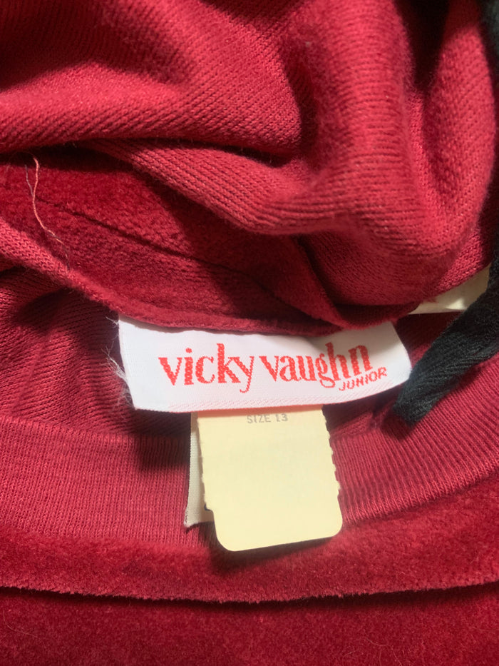 Burgundy Velour Dress with Cord Sash and Pockets circa 1980s