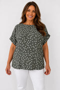 Button Back Polka Dot Maggie Top - Khaki