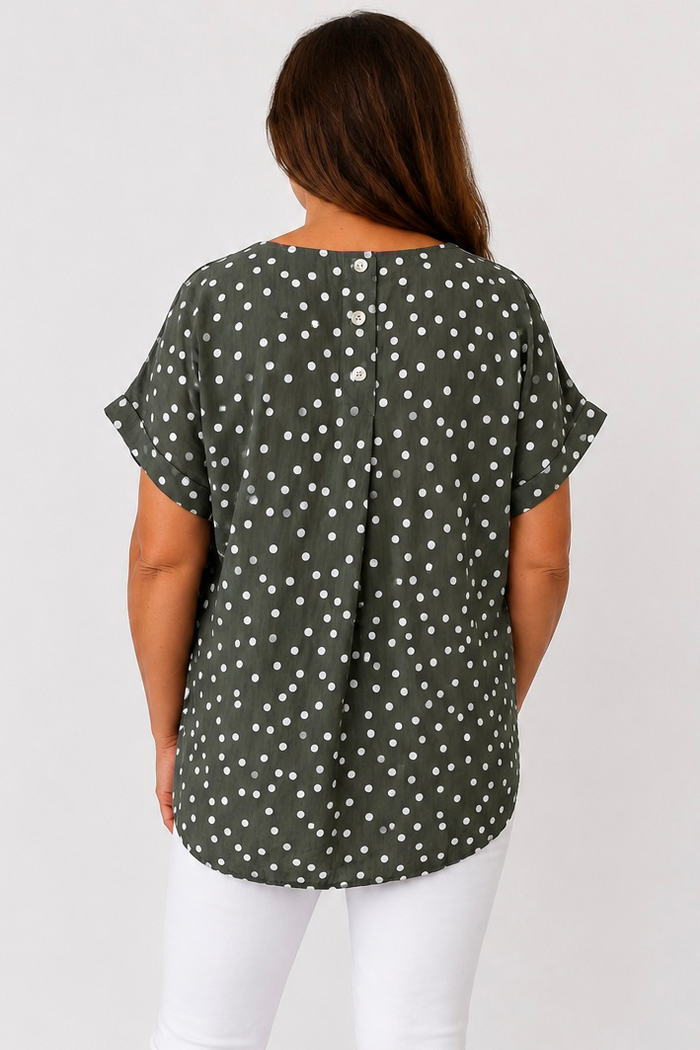 Button Back Polka Dot Maggie Top - Khaki