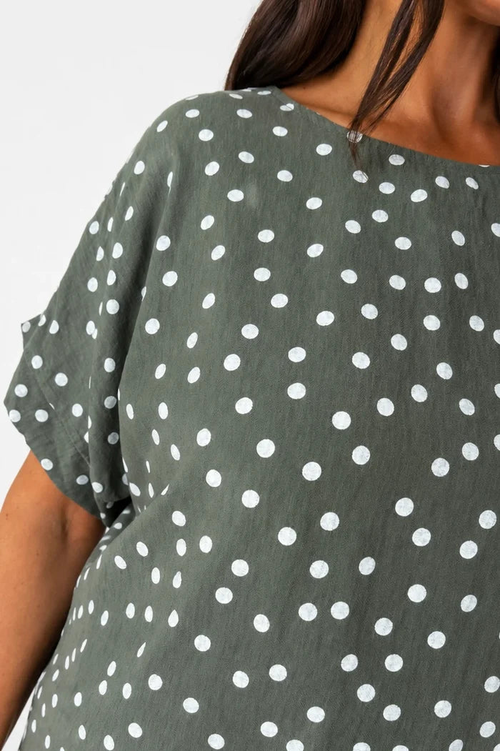 Button Back Polka Dot Maggie Top - Khaki