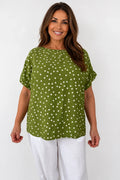 Button Back Polka Dot Maggie Top - Lime
