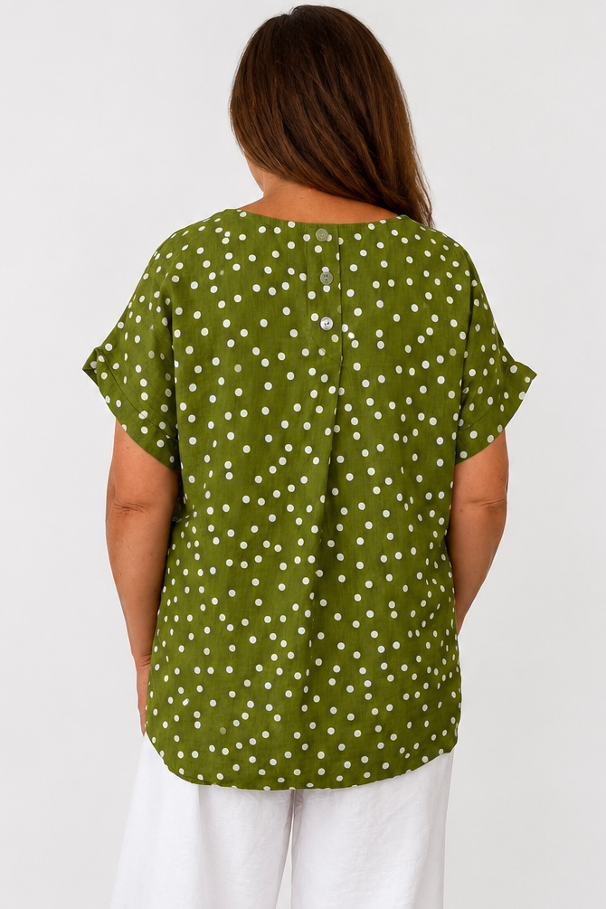 Button Back Polka Dot Maggie Top - Lime
