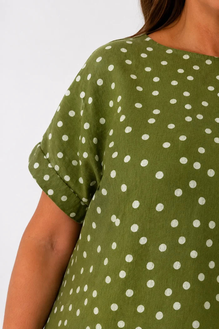 Button Back Polka Dot Maggie Top - Lime