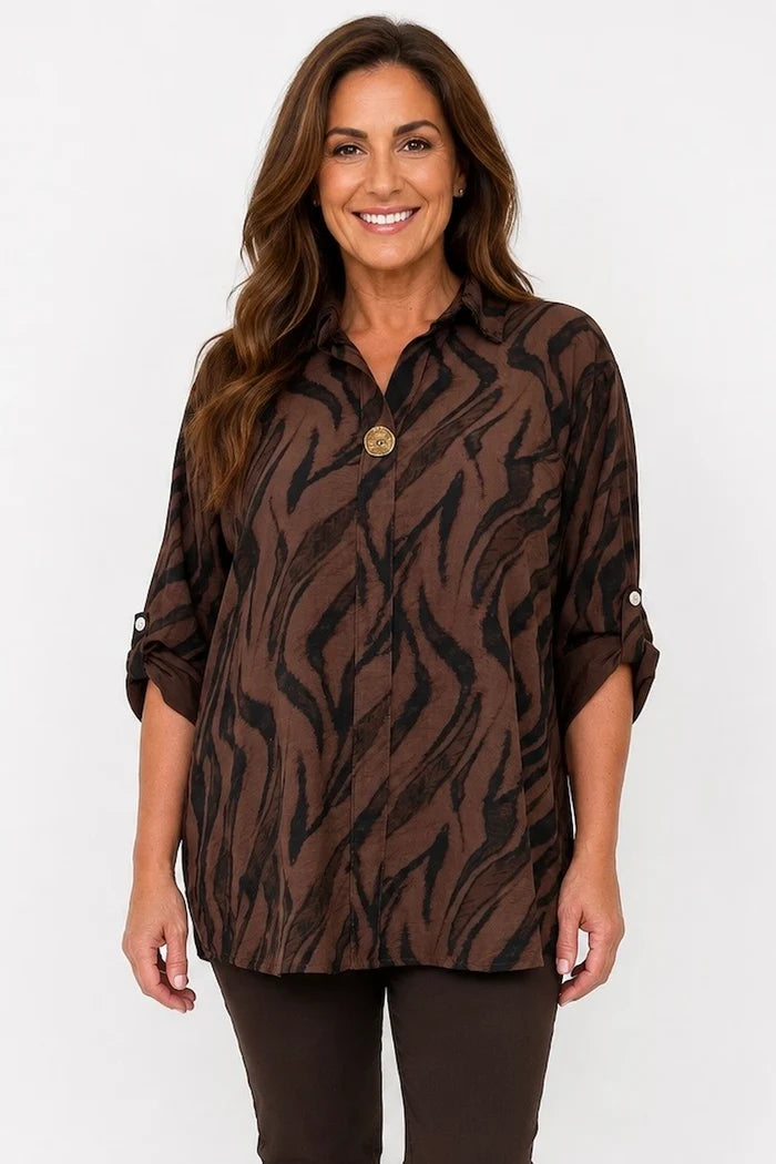 Button Detail Francesca Shirt - Chocolate