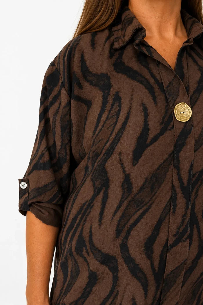 Button Detail Francesca Shirt - Chocolate