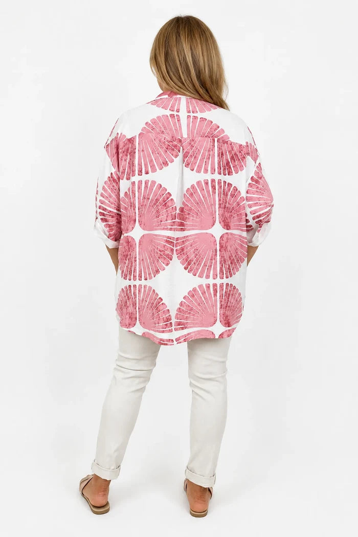 Button Sleeve Telia Tropical Button Shirt - Salmon Pink