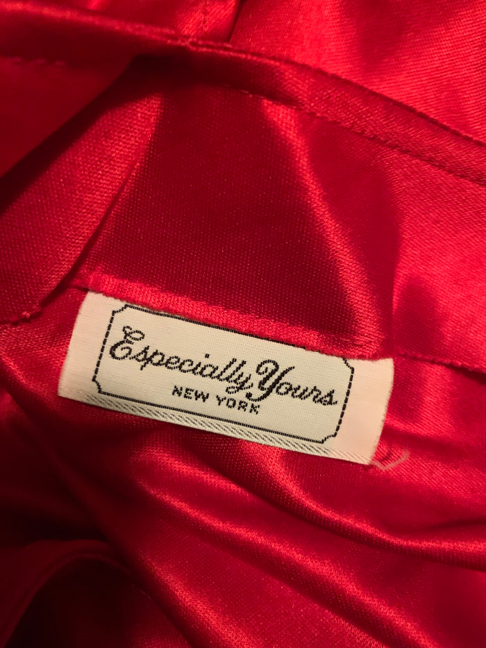 Candy Apple Red Nylon Disco Dress with Ruched Sleeves & Low Back circa 1980s