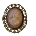 Carved Pink Cameo Woman's Portrait Brooch circa 1900s