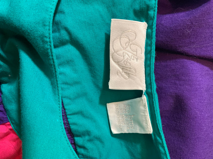 Color Blocked Rhumba Inspired Cotton Dress with Pockets circa 1980s
