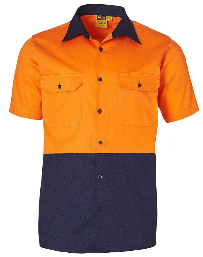 Cotton Drill Safety Shirt SW53 Work Wear Australian Industrial Wear S Fluoro Orange/Navy