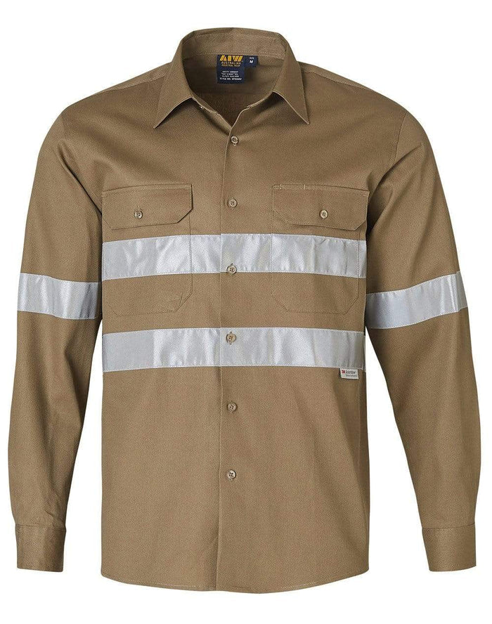 Cotton Drill Work Shirt WT04HV Work Wear Australian Industrial Wear S Khaki