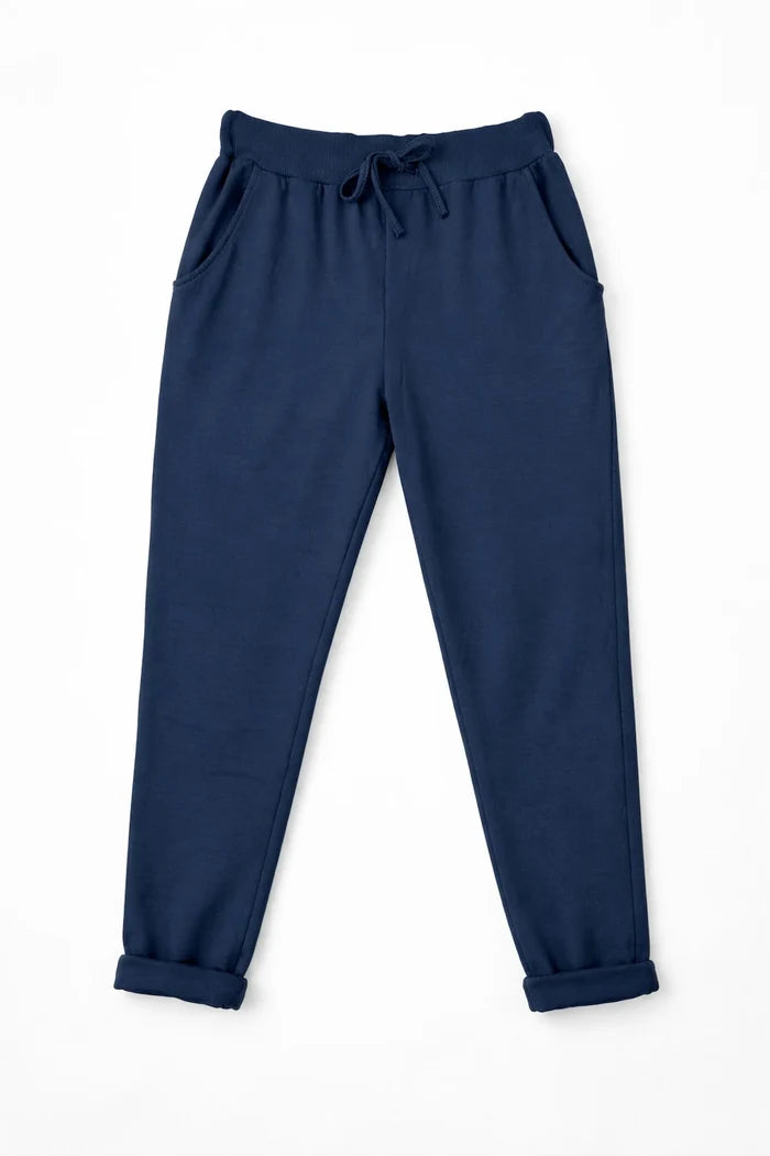 Cotton Elasticated Waist Drawstring Double Pocket Italia Joggers - Navy