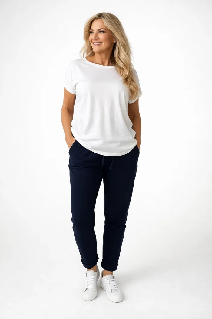 Cotton Elasticated Waist Drawstring Double Pocket Italia Joggers - Navy