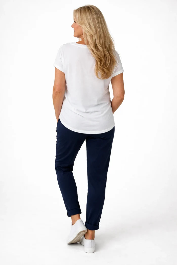 Cotton Elasticated Waist Drawstring Double Pocket Italia Joggers - Navy