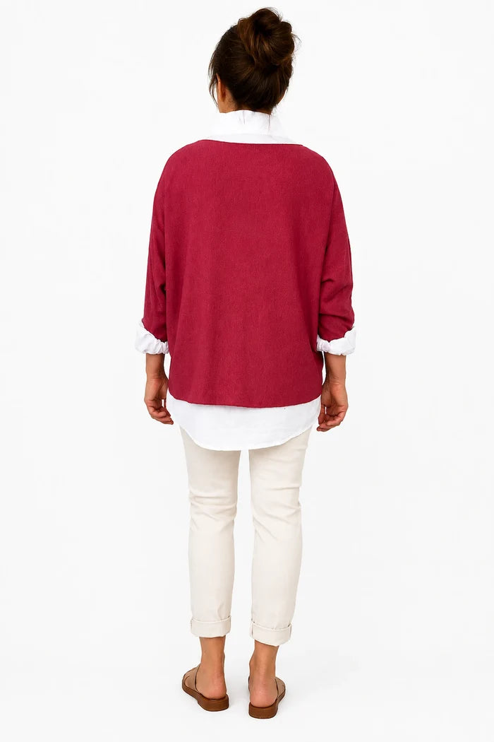 Cotton Fine Knit Two In One Mira Top - Italia Red