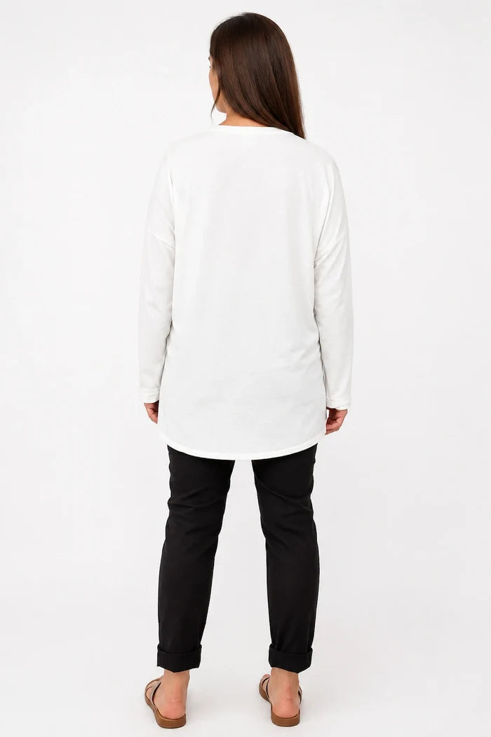 Cotton Needlecord Floral Dianna Top - White