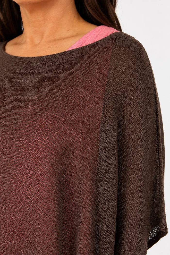 Cotton Seam Sleave Knit Batwing Jude Top - Chocolate